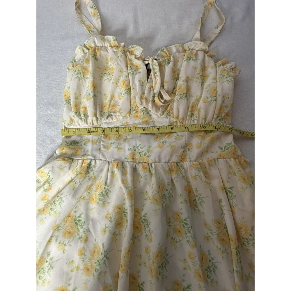 Scarlet Darkness Yellow Floral Cottagecore Midi Dress Sweetheart NWT Size S